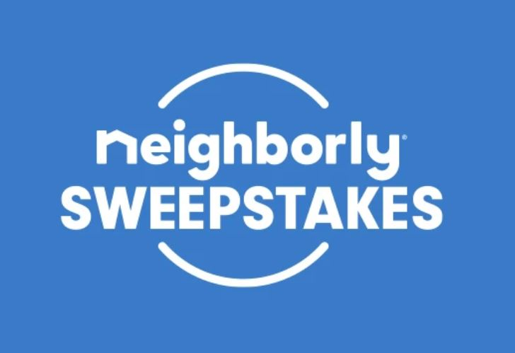neighborly sweepstakes logo white text on blue